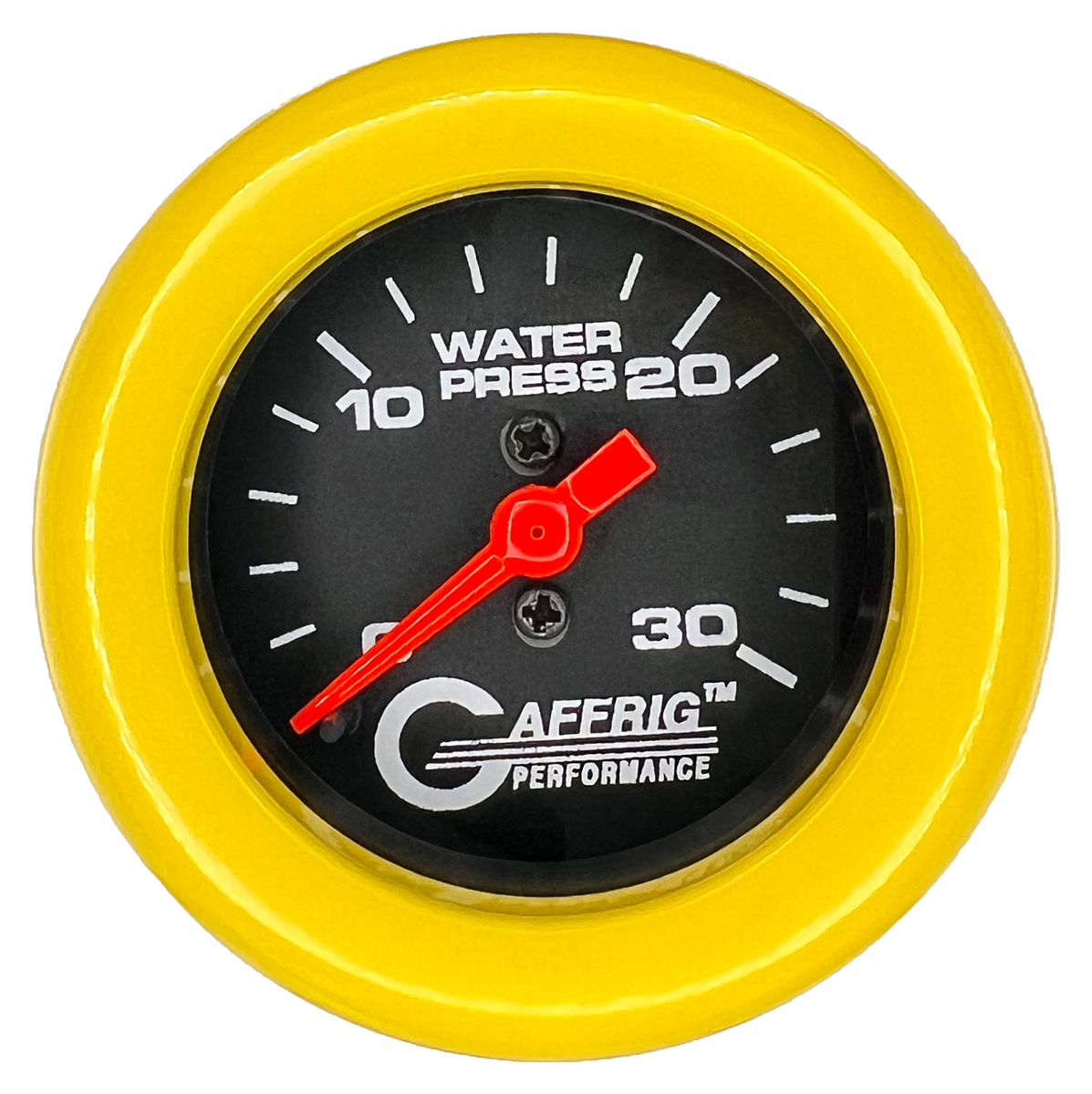 GAFFRIG 2 INCH MECHANICAL WATER PRESSURE 0-30 PSI GAUGE FAT RIM (218) / YELLOW / BLACK