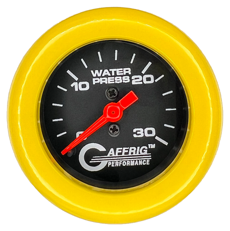 GAFFRIG 2 INCH MECHANICAL WATER PRESSURE 0-30 PSI GAUGE FAT RIM (218) / YELLOW / BLACK