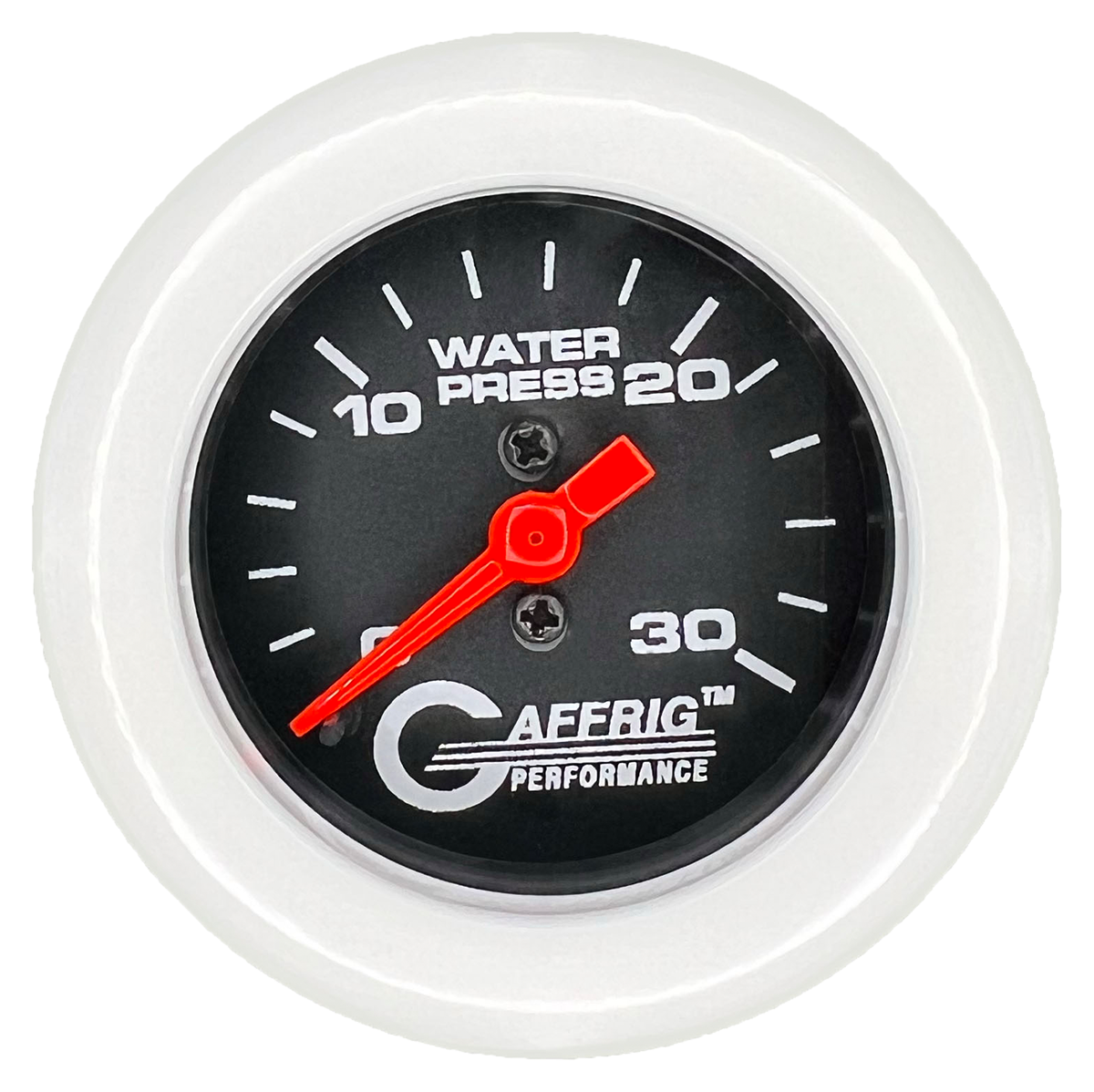 GAFFRIG 2 INCH MECHANICAL WATER PRESSURE 0-30 PSI GAUGE FAT RIM (218) / WHITE / BLACK