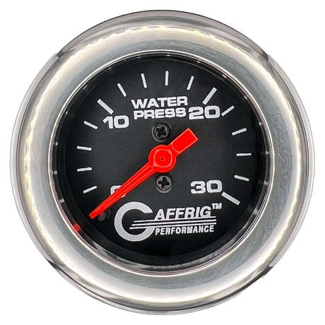 GAFFRIG 2 INCH MECHANICAL WATER PRESSURE 0-30 PSI GAUGE FAT RIM (218) / CHROME/POLISHED / BLACK