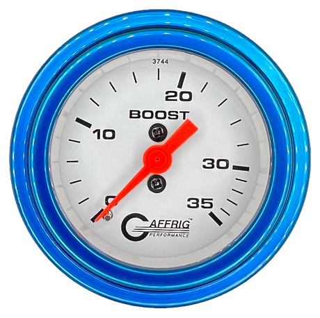 GAFFRIG 2 INCH MECHANICAL BOOST 0-35 PSI GAUGE STEP RIM (002) / BLUE / WHITE