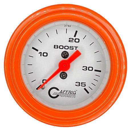 GAFFRIG 2 INCH MECHANICAL BOOST 0-35 PSI GAUGE STEP RIM (002) / ORANGE / WHITE