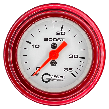 GAFFRIG 2 INCH MECHANICAL BOOST 0-35 PSI GAUGE STEP RIM (002) / RED / WHITE