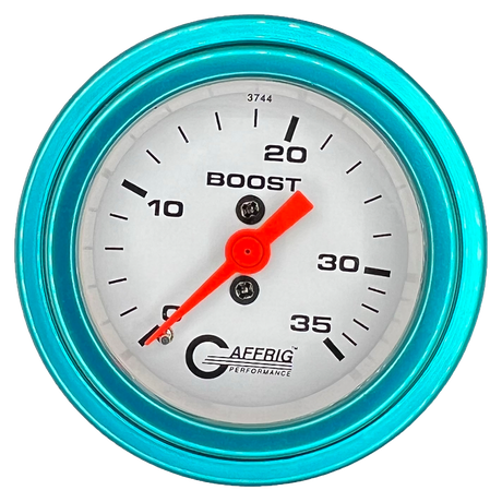 GAFFRIG 2 INCH MECHANICAL BOOST 0-35 PSI GAUGE STEP RIM (002) / TEAL / WHITE