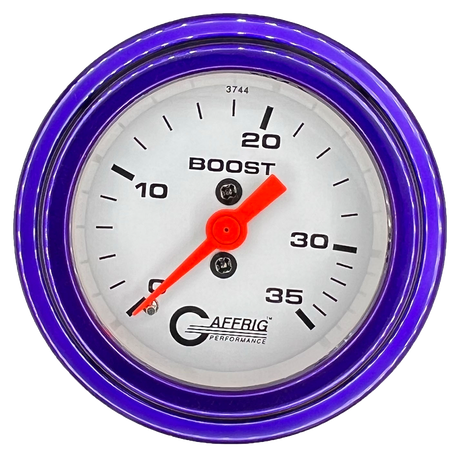 GAFFRIG 2 INCH MECHANICAL BOOST 0-35 PSI GAUGE STEP RIM (002) / PURPLE / WHITE