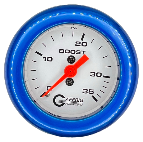 GAFFRIG 2 INCH MECHANICAL BOOST 0-35 PSI GAUGE FAT RIM (218) / BLUE / WHITE