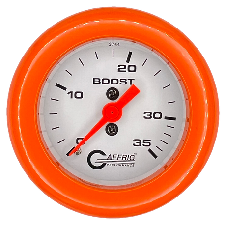 GAFFRIG 2 INCH MECHANICAL BOOST 0-35 PSI GAUGE FAT RIM (218) / ORANGE / WHITE