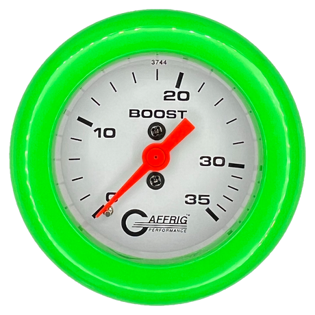 GAFFRIG 2 INCH MECHANICAL BOOST 0-35 PSI GAUGE FAT RIM (218) / LIME GREEN / WHITE