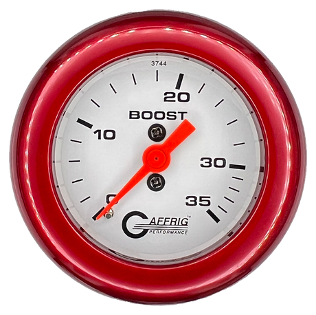 GAFFRIG 2 INCH MECHANICAL BOOST 0-35 PSI GAUGE FAT RIM (218) / RED / WHITE