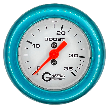 GAFFRIG 2 INCH MECHANICAL BOOST 0-35 PSI GAUGE FAT RIM (218) / TEAL / WHITE