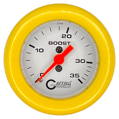 GAFFRIG 2 INCH MECHANICAL BOOST 0-35 PSI GAUGE FAT RIM (218) / YELLOW / WHITE