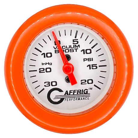 GAFFRIG 2 INCH MECHANICAL VACUUM 0-30HG/BOOST 0-30PSI GAUGE FAT RIM (218) / ORANGE / WHITE