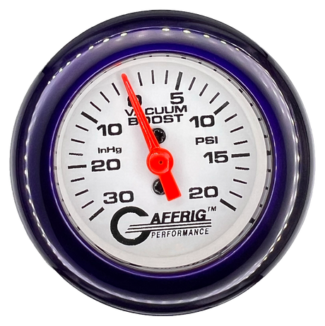 GAFFRIG 2 INCH MECHANICAL VACUUM 0-30HG/BOOST 0-30PSI GAUGE FAT RIM (218) / PURPLE / WHITE