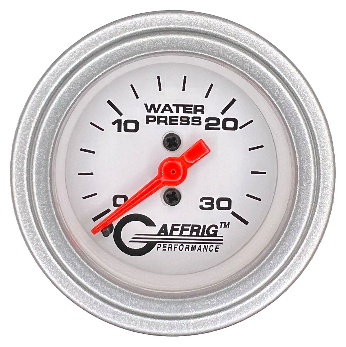 GAFFRIG 2 INCH MECHANICAL WATER PRESSURE 0-30 PSI GAUGE STEP RIM (002) / PLATINUM / WHITE