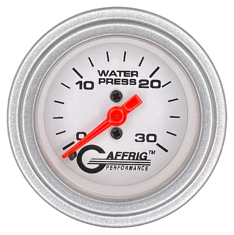 GAFFRIG 2 INCH MECHANICAL WATER PRESSURE 0-30 PSI GAUGE STEP RIM (002) / PLATINUM / WHITE