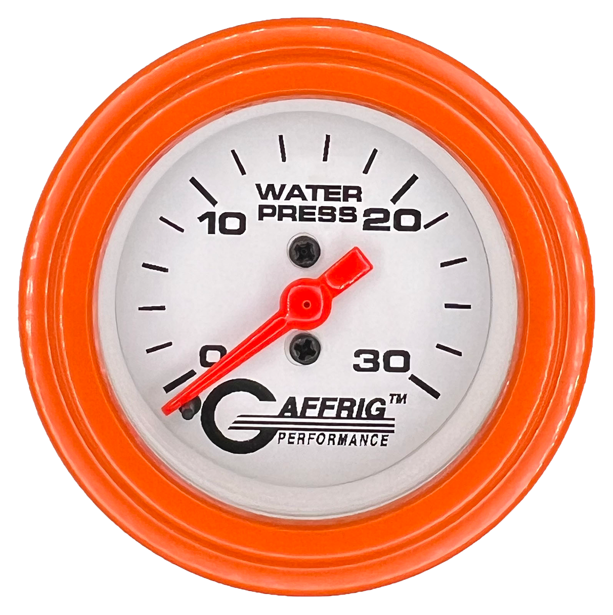 GAFFRIG 2 INCH MECHANICAL WATER PRESSURE 0-30 PSI GAUGE STEP RIM (002) / ORANGE / WHITE