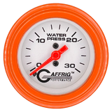 GAFFRIG 2 INCH MECHANICAL WATER PRESSURE 0-30 PSI GAUGE STEP RIM (002) / ORANGE / WHITE