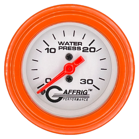 GAFFRIG 2 INCH MECHANICAL WATER PRESSURE 0-30 PSI GAUGE STEP RIM (002) / ORANGE / WHITE