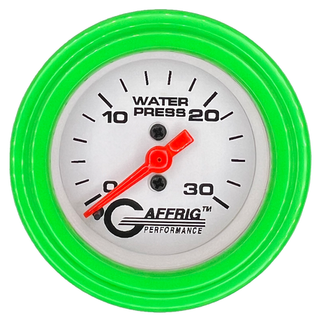 GAFFRIG 2 INCH MECHANICAL WATER PRESSURE 0-30 PSI GAUGE STEP RIM (002) / LIME GREEN / WHITE