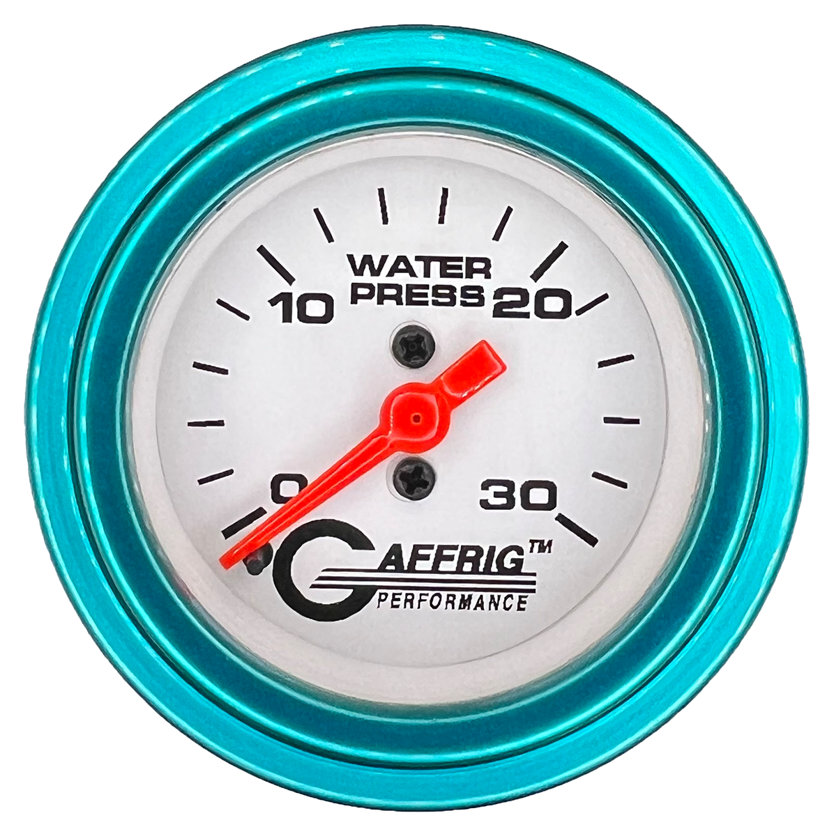 GAFFRIG 2 INCH MECHANICAL WATER PRESSURE 0-30 PSI GAUGE STEP RIM (002) / TEAL / WHITE