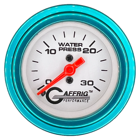 GAFFRIG 2 INCH MECHANICAL WATER PRESSURE 0-30 PSI GAUGE STEP RIM (002) / TEAL / WHITE