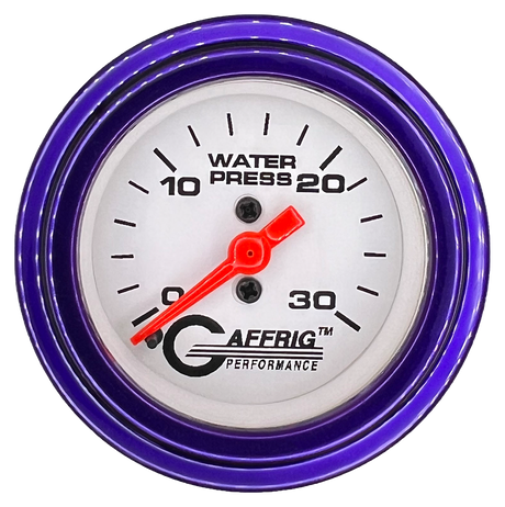 GAFFRIG 2 INCH MECHANICAL WATER PRESSURE 0-30 PSI GAUGE STEP RIM (002) / PURPLE / WHITE