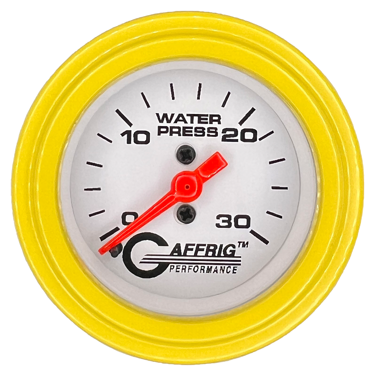 GAFFRIG 2 INCH MECHANICAL WATER PRESSURE 0-30 PSI GAUGE STEP RIM (002) / YELLOW / WHITE