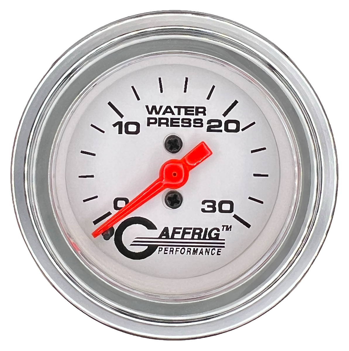 GAFFRIG 2 INCH MECHANICAL WATER PRESSURE 0-30 PSI GAUGE STEP RIM (002) / CHROME/POLISHED / WHITE