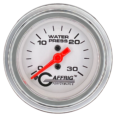 GAFFRIG 2 INCH MECHANICAL WATER PRESSURE 0-30 PSI GAUGE STEP RIM (002) / CHROME/POLISHED / WHITE