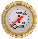 GAFFRIG 2 INCH MECHANICAL WATER PRESSURE 0-30 PSI GAUGE STEP RIM (002) / GOLD / WHITE