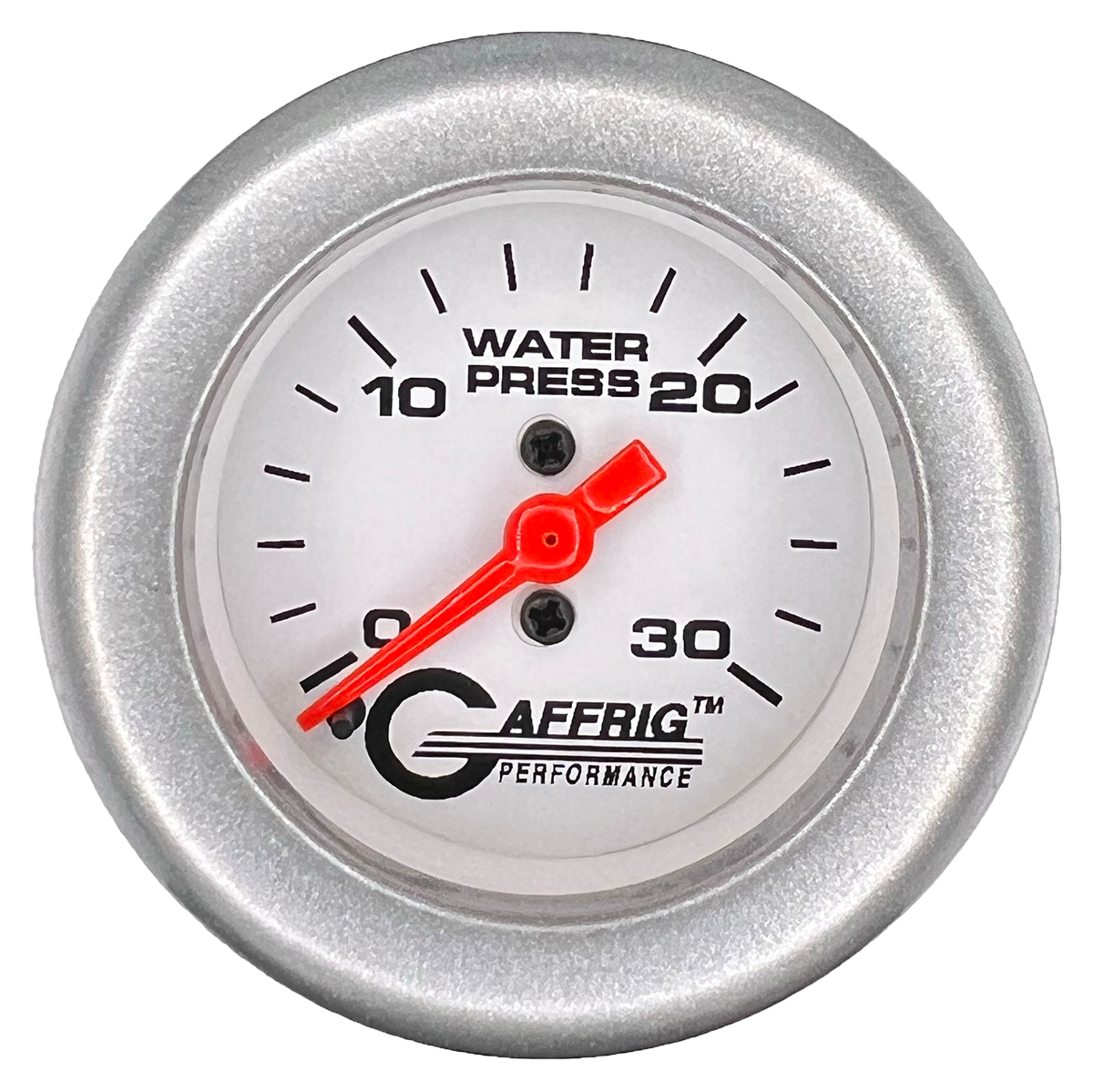 GAFFRIG 2 INCH MECHANICAL WATER PRESSURE 0-30 PSI GAUGE FAT RIM (218) / PLATINUM / WHITE