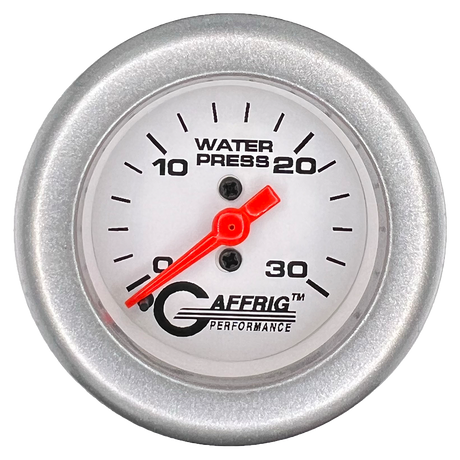 GAFFRIG 2 INCH MECHANICAL WATER PRESSURE 0-30 PSI GAUGE FAT RIM (218) / PLATINUM / WHITE