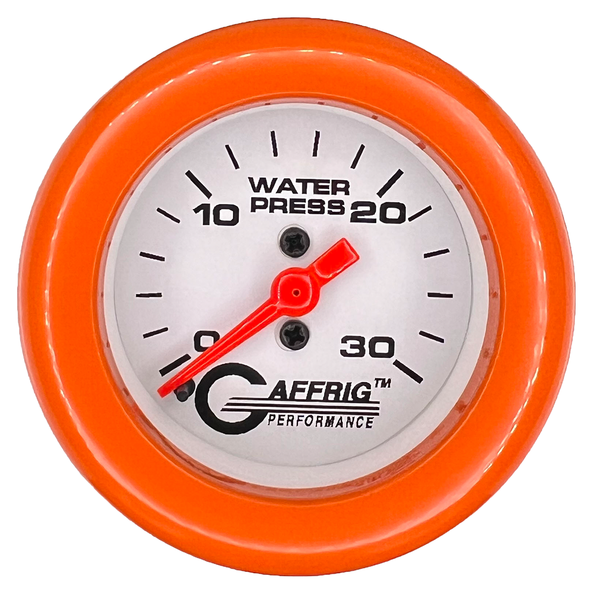 GAFFRIG 2 INCH MECHANICAL WATER PRESSURE 0-30 PSI GAUGE FAT RIM (218) / ORANGE / WHITE