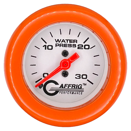 GAFFRIG 2 INCH MECHANICAL WATER PRESSURE 0-30 PSI GAUGE FAT RIM (218) / ORANGE / WHITE