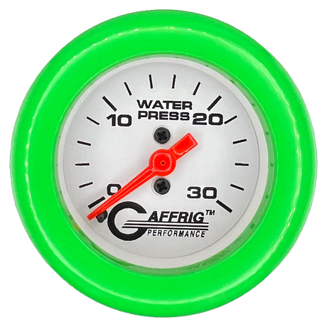 GAFFRIG 2 INCH MECHANICAL WATER PRESSURE 0-30 PSI GAUGE FAT RIM (218) / LIME GREEN / WHITE