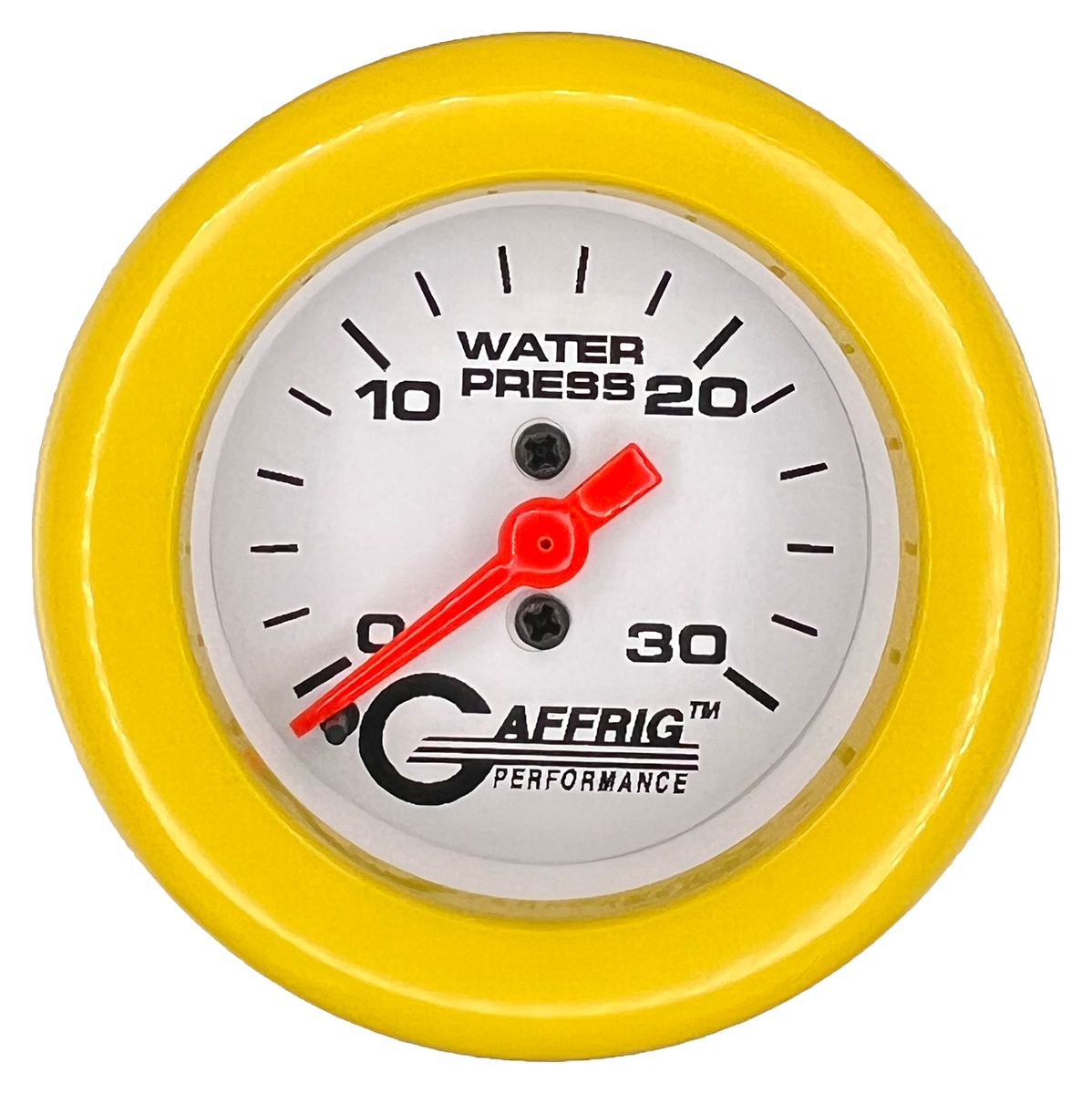 GAFFRIG 2 INCH MECHANICAL WATER PRESSURE 0-30 PSI GAUGE FAT RIM (218) / YELLOW / WHITE