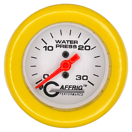 GAFFRIG 2 INCH MECHANICAL WATER PRESSURE 0-30 PSI GAUGE FAT RIM (218) / YELLOW / WHITE