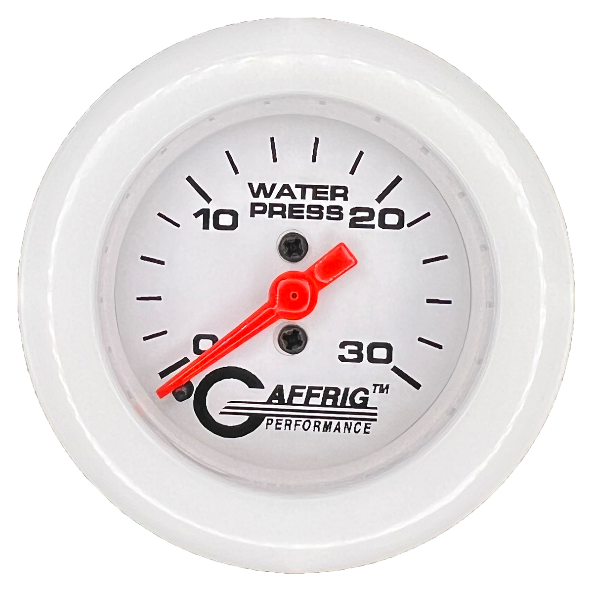 GAFFRIG 2 INCH MECHANICAL WATER PRESSURE 0-30 PSI GAUGE FAT RIM (218) / WHITE / WHITE