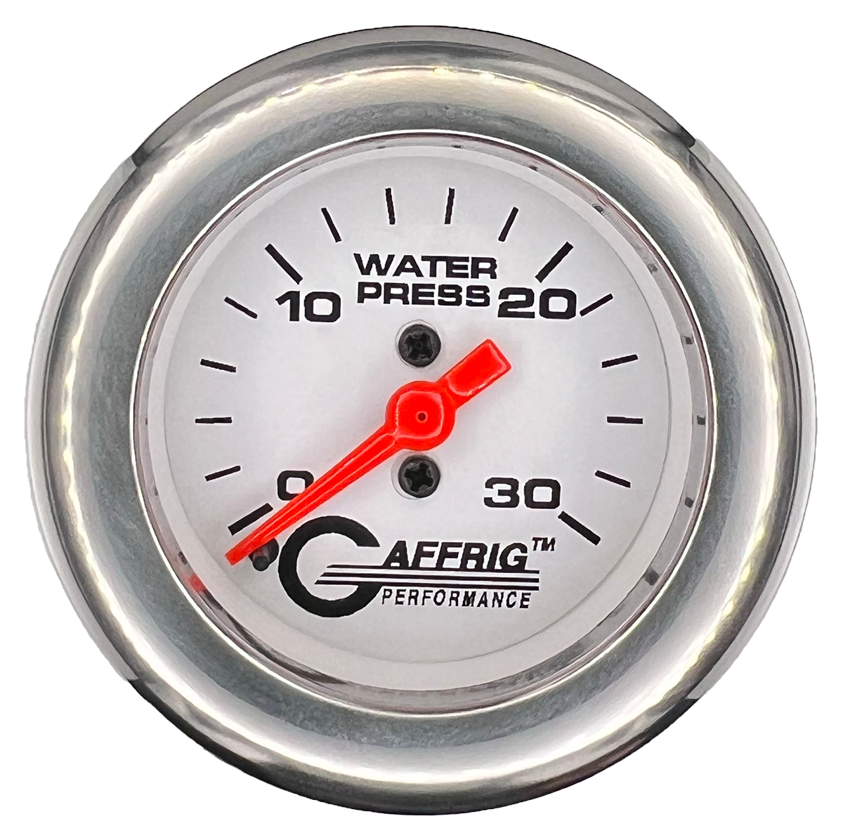 GAFFRIG 2 INCH MECHANICAL WATER PRESSURE 0-30 PSI GAUGE FAT RIM (218) / CHROME/POLISHED / WHITE