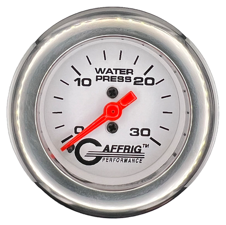 GAFFRIG 2 INCH MECHANICAL WATER PRESSURE 0-30 PSI GAUGE FAT RIM (218) / CHROME/POLISHED / WHITE