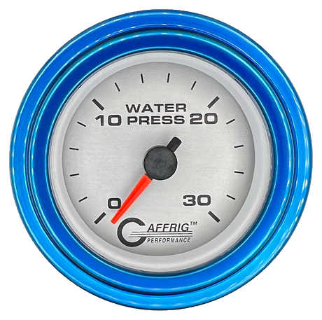 GAFFRIG 2 INCH MECHANICAL WATER PRESSURE 0-30 PSI GAUGE STEP RIM (002) / BLUE / PLATINUM