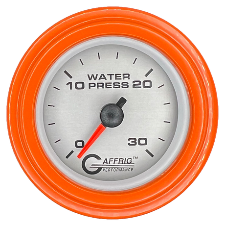 GAFFRIG 2 INCH MECHANICAL WATER PRESSURE 0-30 PSI GAUGE STEP RIM (002) / ORANGE / PLATINUM