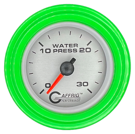 GAFFRIG 2 INCH MECHANICAL WATER PRESSURE 0-30 PSI GAUGE STEP RIM (002) / LIME GREEN / PLATINUM