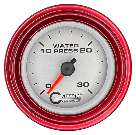 GAFFRIG 2 INCH MECHANICAL WATER PRESSURE 0-30 PSI GAUGE STEP RIM (002) / RED / PLATINUM