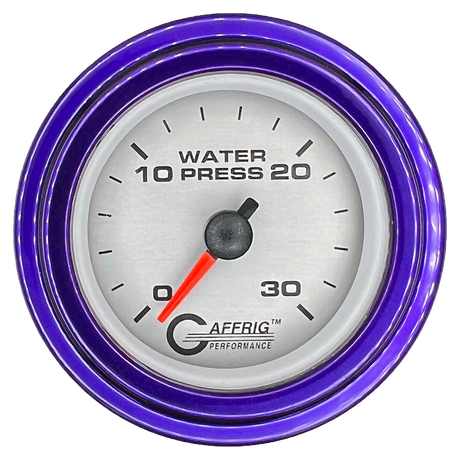 GAFFRIG 2 INCH MECHANICAL WATER PRESSURE 0-30 PSI GAUGE STEP RIM (002) / PURPLE / PLATINUM