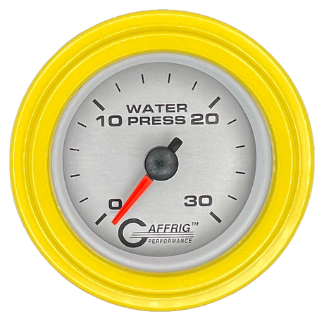 GAFFRIG 2 INCH MECHANICAL WATER PRESSURE 0-30 PSI GAUGE STEP RIM (002) / YELLOW / PLATINUM