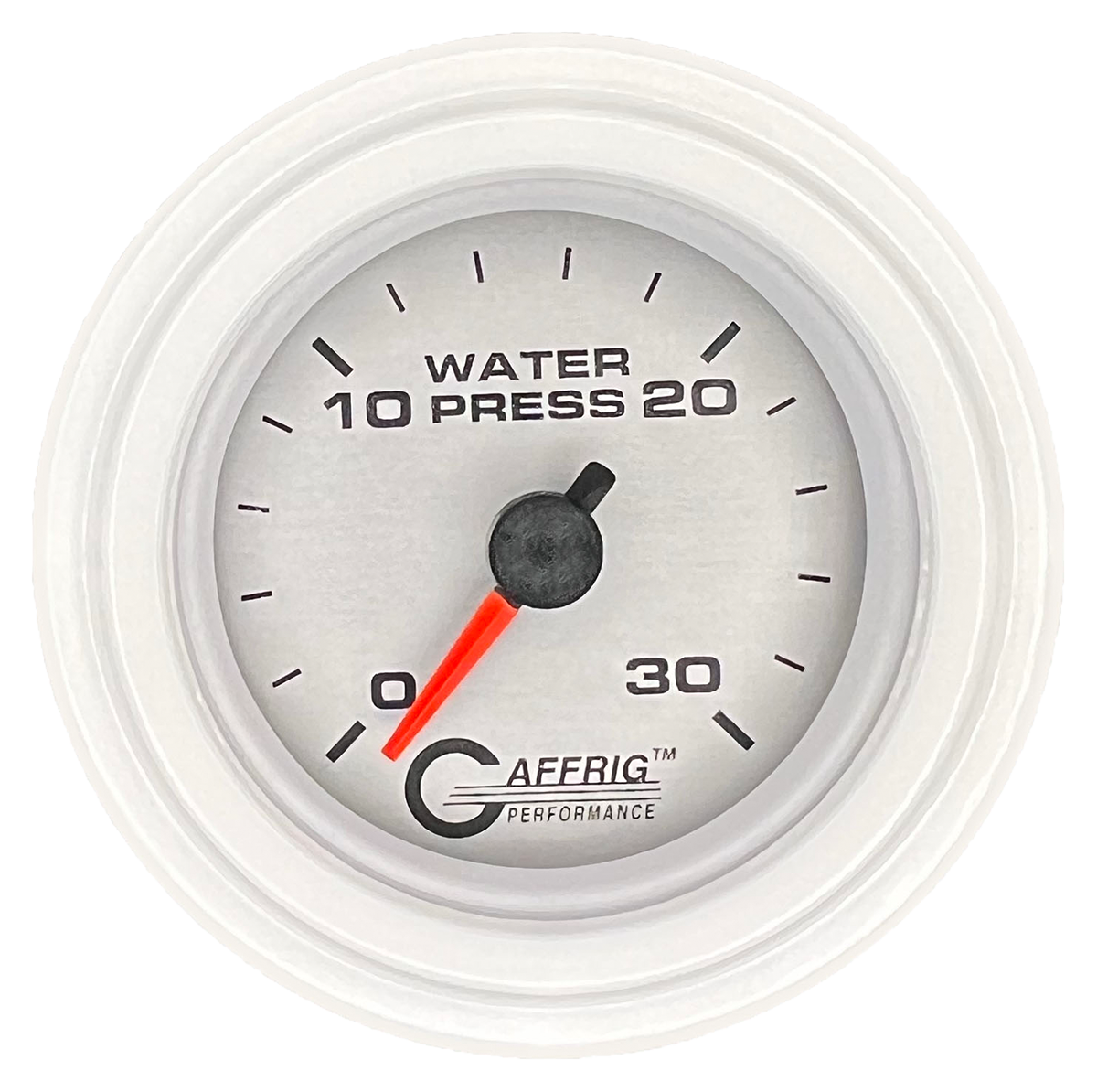 GAFFRIG 2 INCH MECHANICAL WATER PRESSURE 0-30 PSI GAUGE STEP RIM (002) / WHITE / PLATINUM