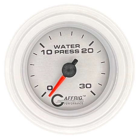 GAFFRIG 2 INCH MECHANICAL WATER PRESSURE 0-30 PSI GAUGE STEP RIM (002) / WHITE / PLATINUM