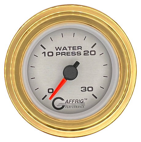 GAFFRIG 2 INCH MECHANICAL WATER PRESSURE 0-30 PSI GAUGE STEP RIM (002) / GOLD / PLATINUM