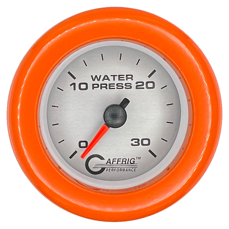 GAFFRIG 2 INCH MECHANICAL WATER PRESSURE 0-30 PSI GAUGE FAT RIM (218) / ORANGE / PLATINUM